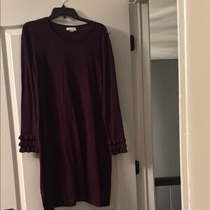 Elegant Burgundy Long Sleeve (with ruffles) Sweater Dress